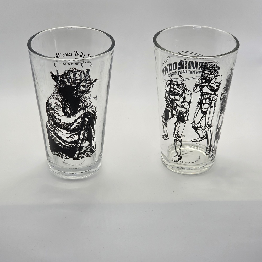 Star Wars Zak Designs Yoda Stormtrooper Pint Glass Set 2pc Black White 2015